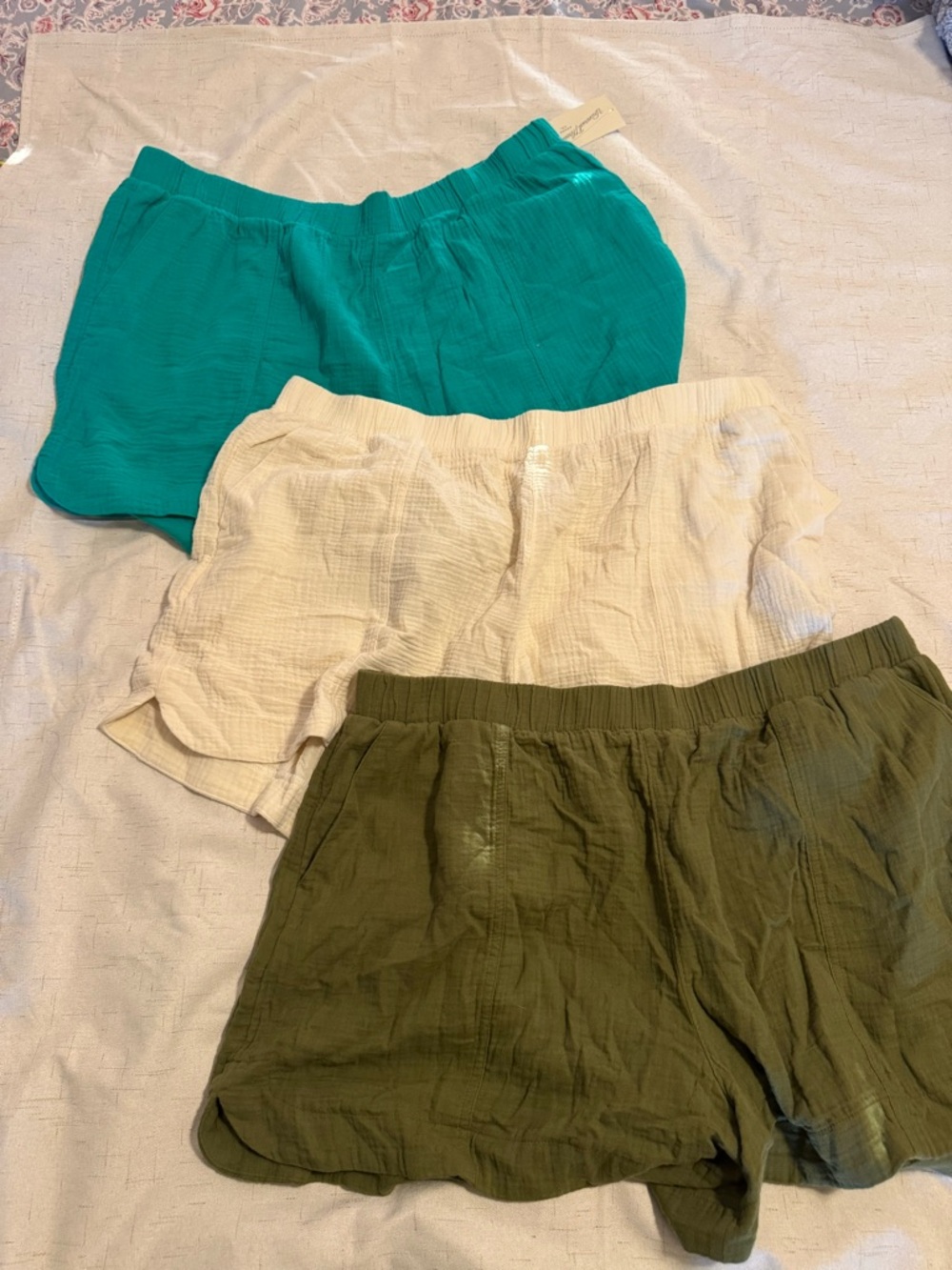 Universal Thread Gauze Athletic Shorts - Teal, White, Olive